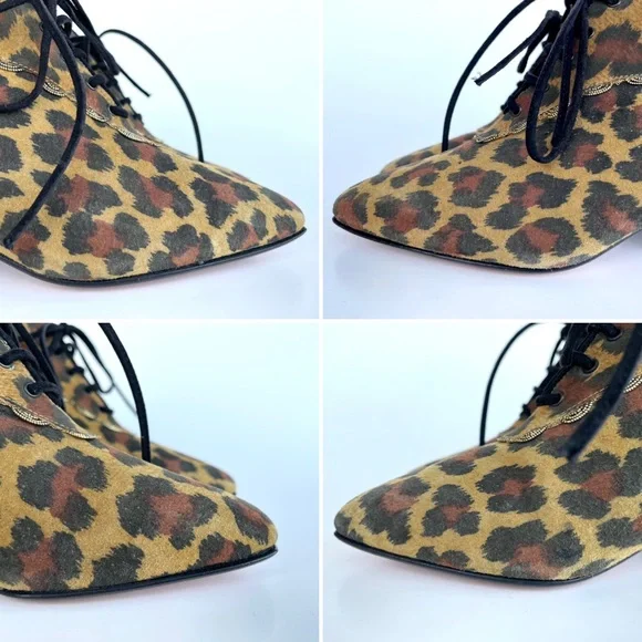 Vintage Leopard Print Suede Lace Up Ankle Booties - Picture 9 of 16